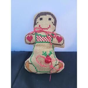 Handmade Gingerbread Needlepoint Front Small Stuffed